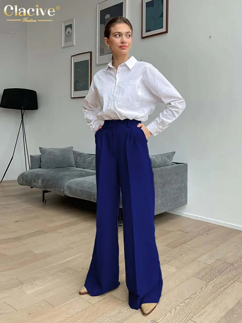 Pants with blue darts - Cinelle Paris, fashion woman